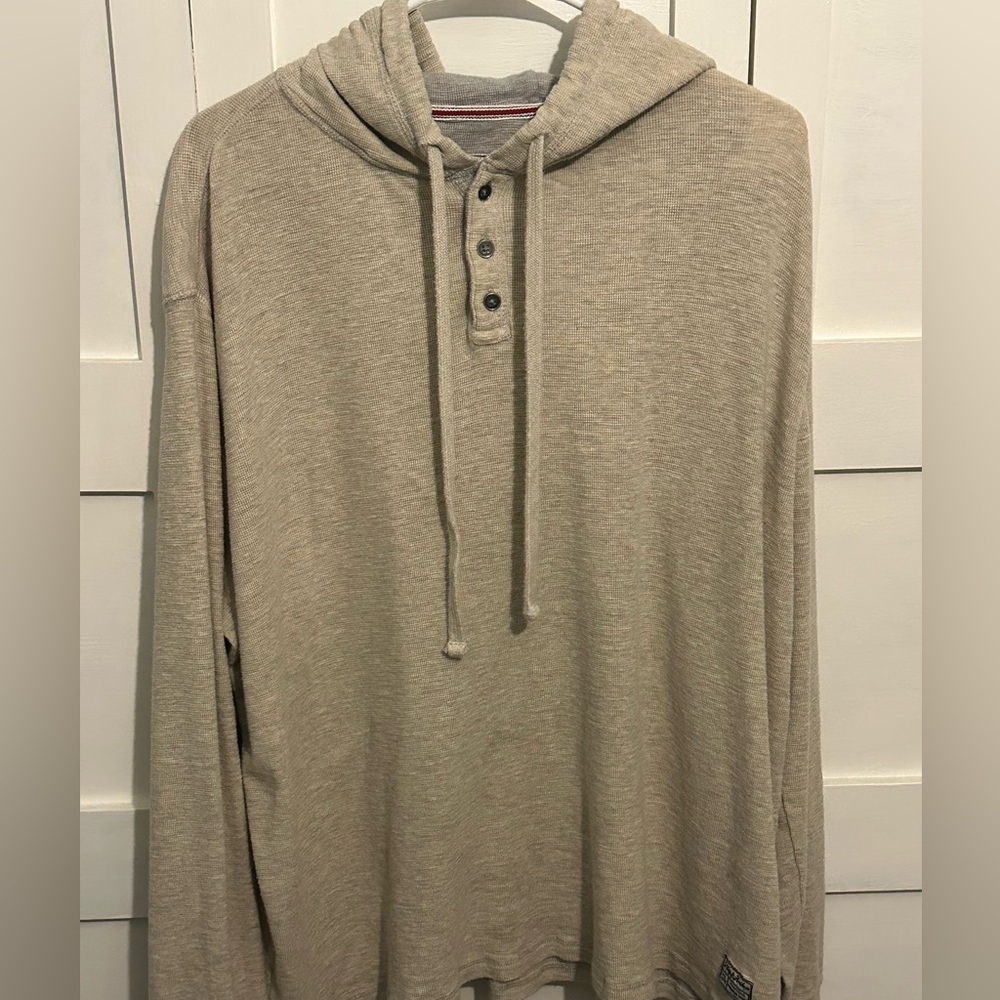 Flag & Anthem Henley Hoodie Thermal Knit Pullover Men’s Large Beige